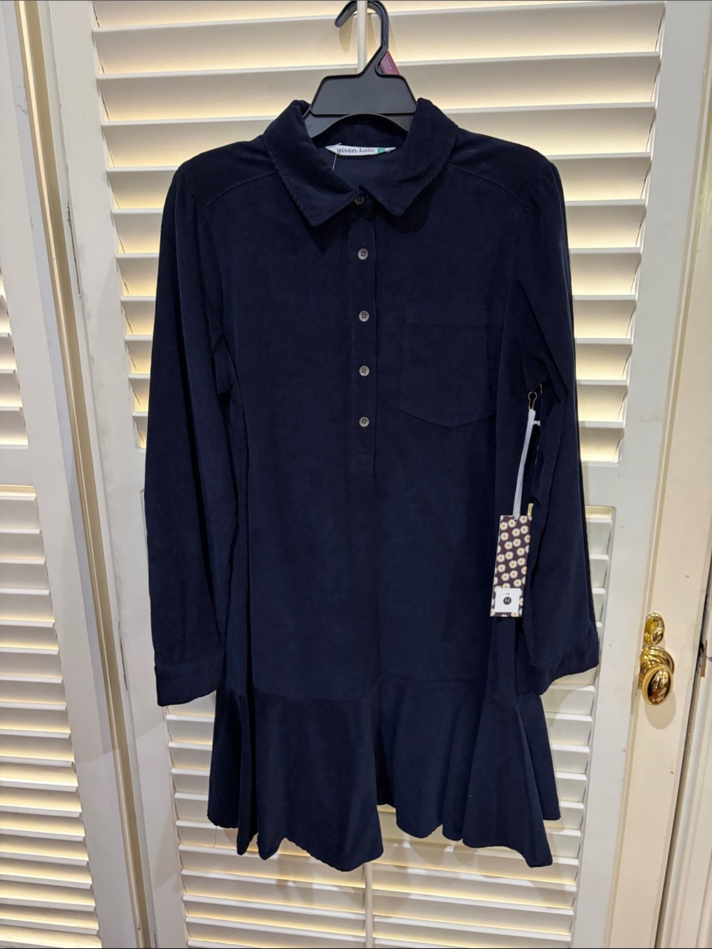 Given kale Cordoroy Navy Long-Sleeve Polo Dress. Medium NWT